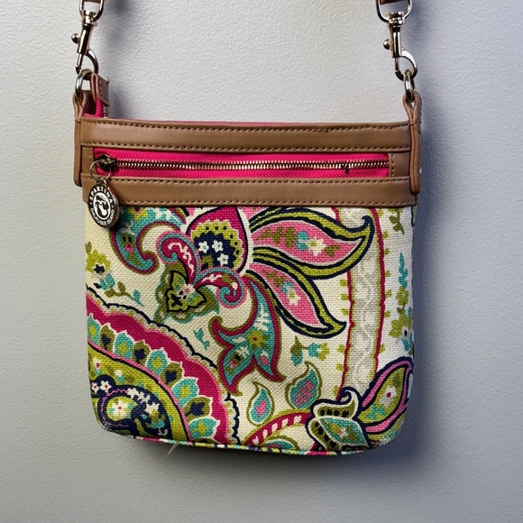 Spartina Tan and Pink Paisley Crossbody Bag - Picture 3 of 7